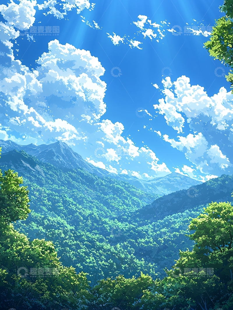 高清大图下载【趣麦麦图】阳光明媚的山峦景色