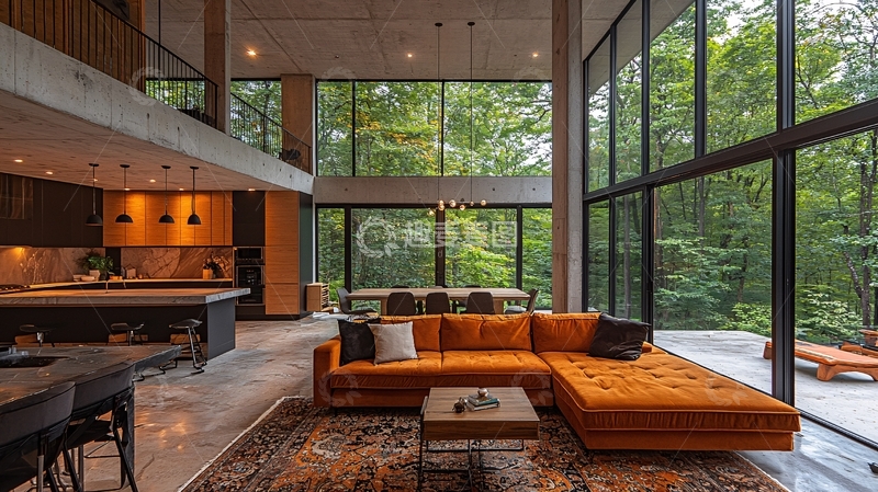 高清大图下载【趣麦麦图】现代极简落地窗别墅客厅