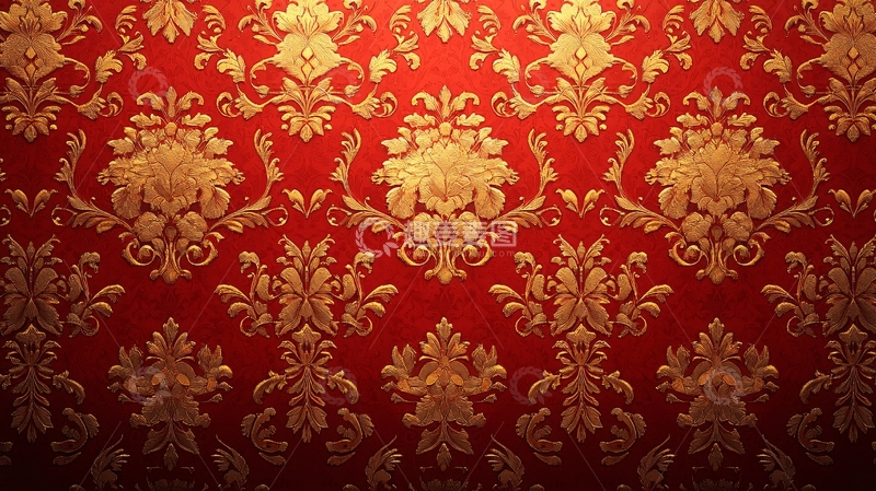 高清大图下载【趣麦麦图】红色金色复古花纹壁纸