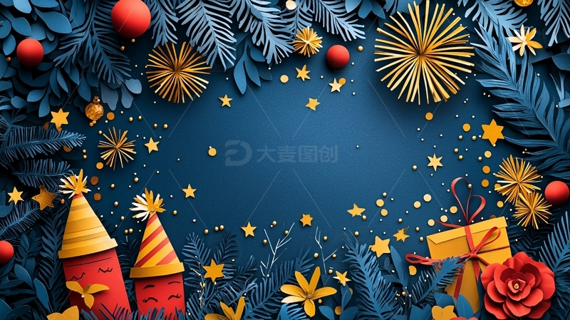 高清大图下载【趣麦麦图】蓝色系圣诞节纸艺背景