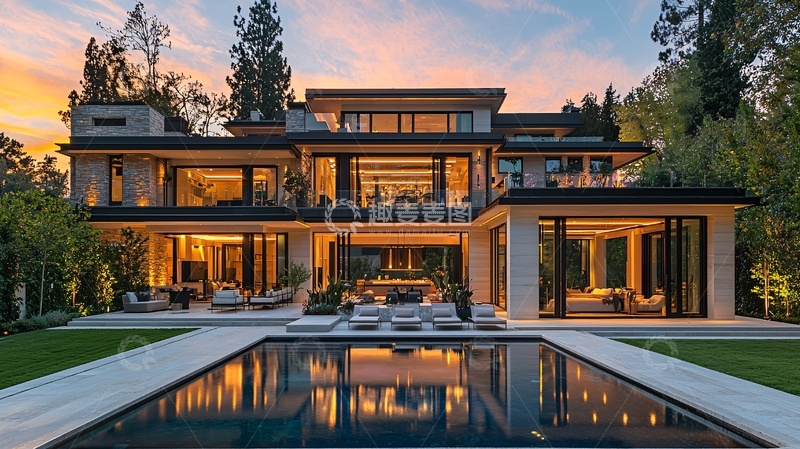 高清大图下载【趣麦麦图】现代豪华别墅夜景