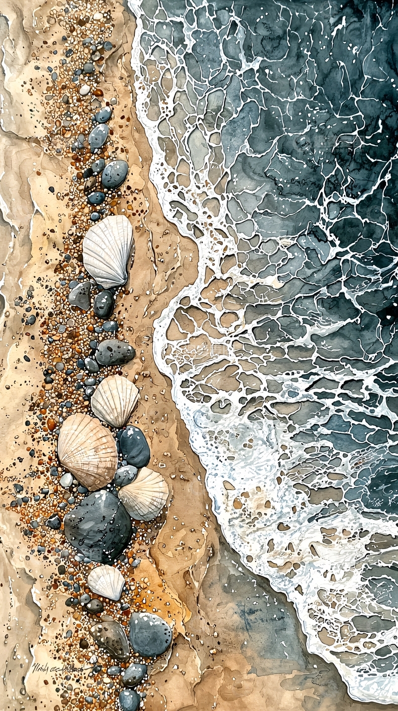 高清大图下载【趣麦麦图】海边贝壳石头浪花