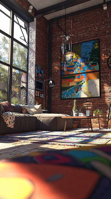 红砖墙工业风客厅