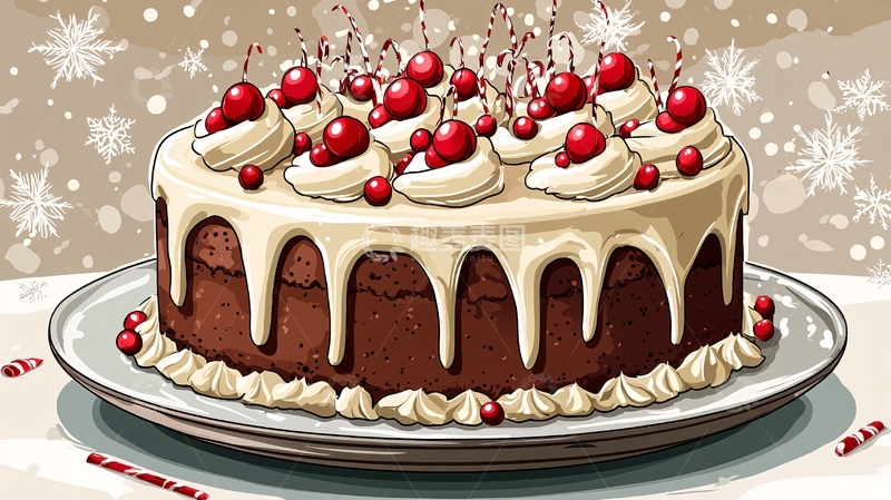高清大图下载【趣麦麦图】圣诞樱桃巧克力蛋糕