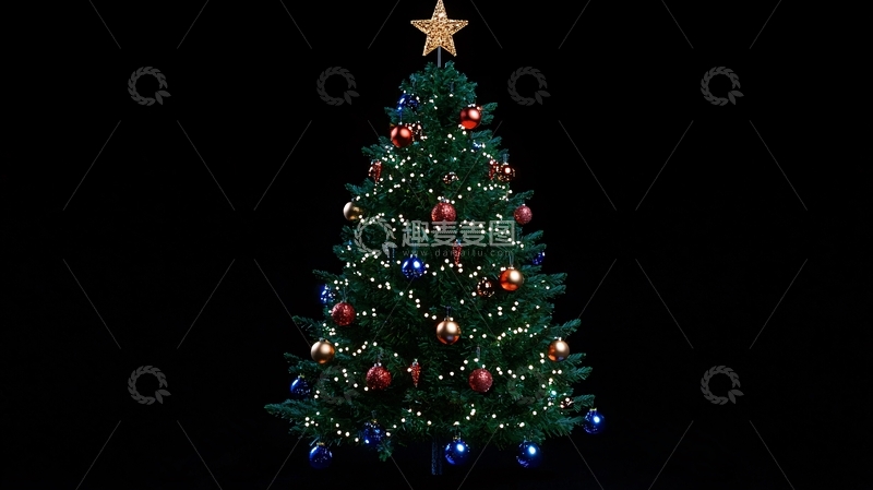 高清大图下载【趣麦麦图】黑色背景圣诞树