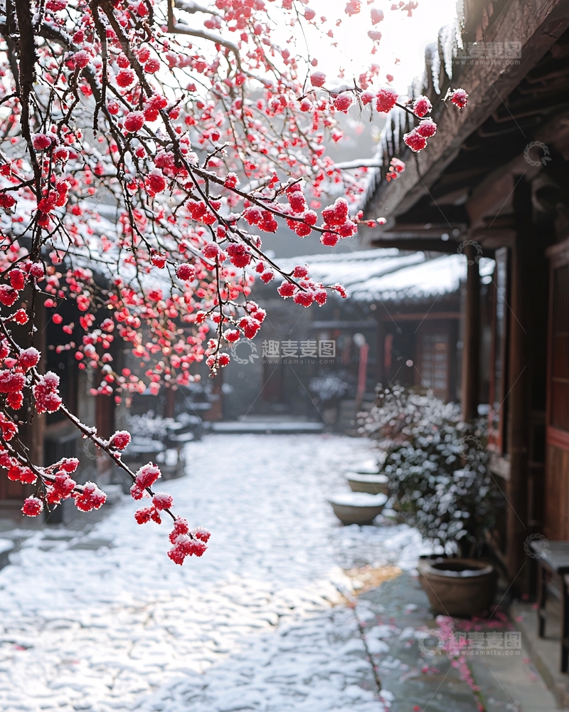 高清大图下载【趣麦麦图】红果枝头雪景