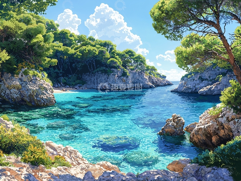 高清大图下载【趣麦麦图】碧海蓝天岩石海岸