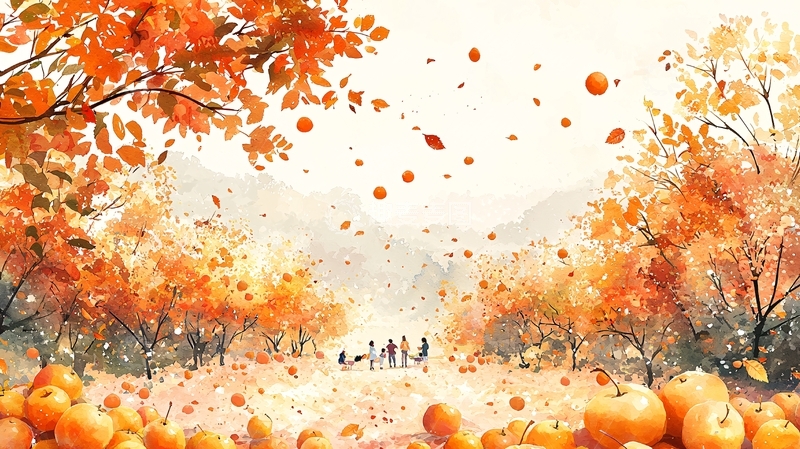 高清大图下载【趣麦麦图】秋日橘子树下温馨家庭