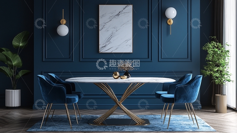 高清大图下载【趣麦麦图】深蓝色现代简约餐厅