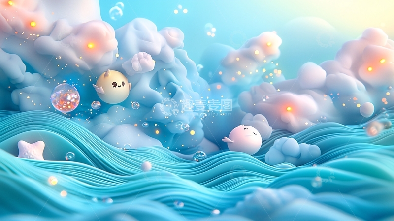 高清大图下载【趣麦麦图】梦幻海洋泡泡小动物