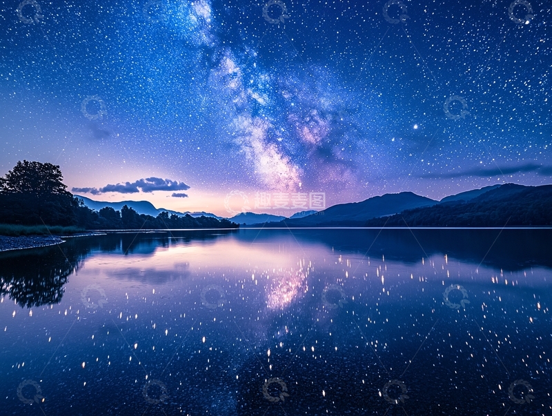 高清大图下载【趣麦麦图】星空倒影湖面