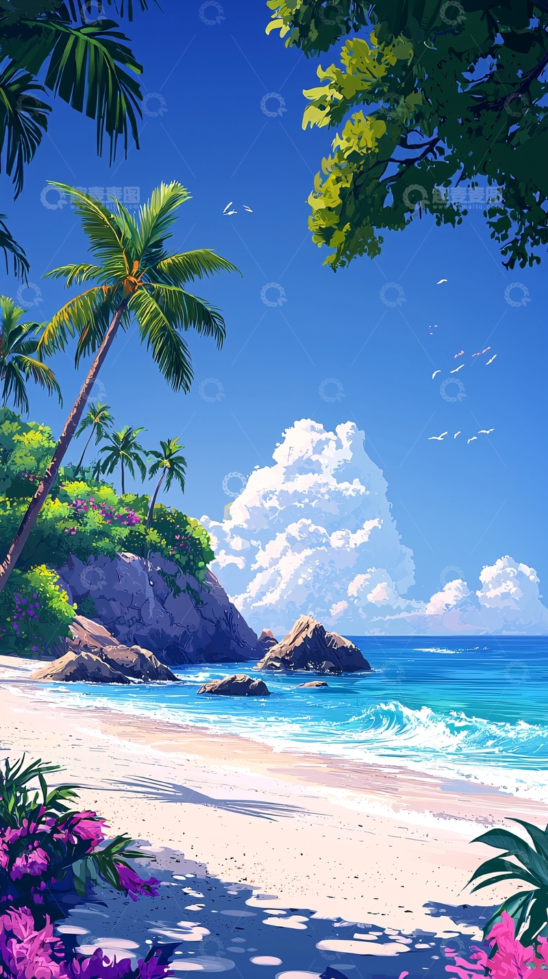 高清大图下载【趣麦麦图】热带海滩风景画