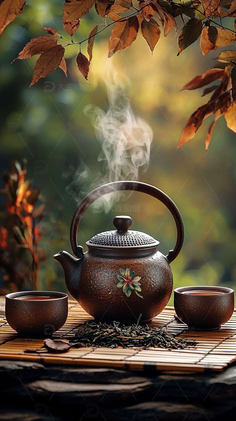 高清大图下载【趣麦麦图】热气腾腾的茶壶茶杯