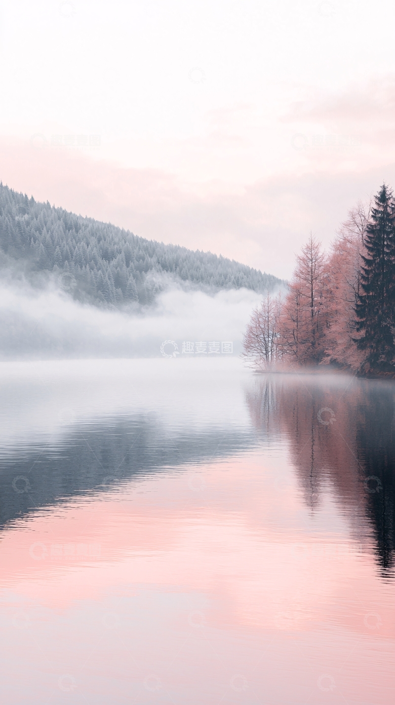 高清大图下载【趣麦麦图】雾气弥漫的湖泊风景