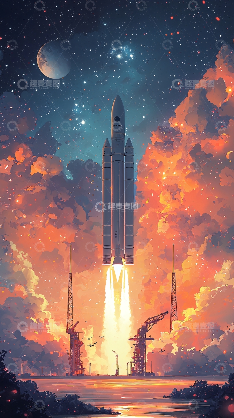 高清大图下载【趣麦麦图】火箭发射升空