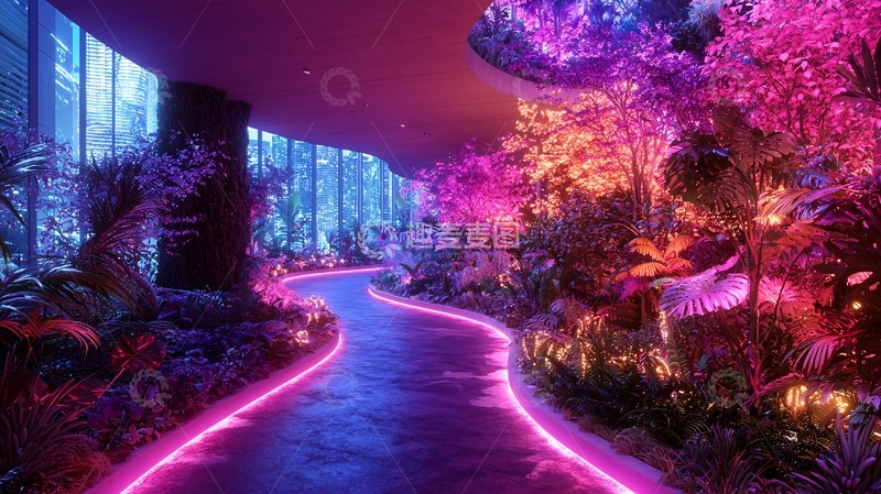 高清大图下载【趣麦麦图】科幻未来感的花园走廊