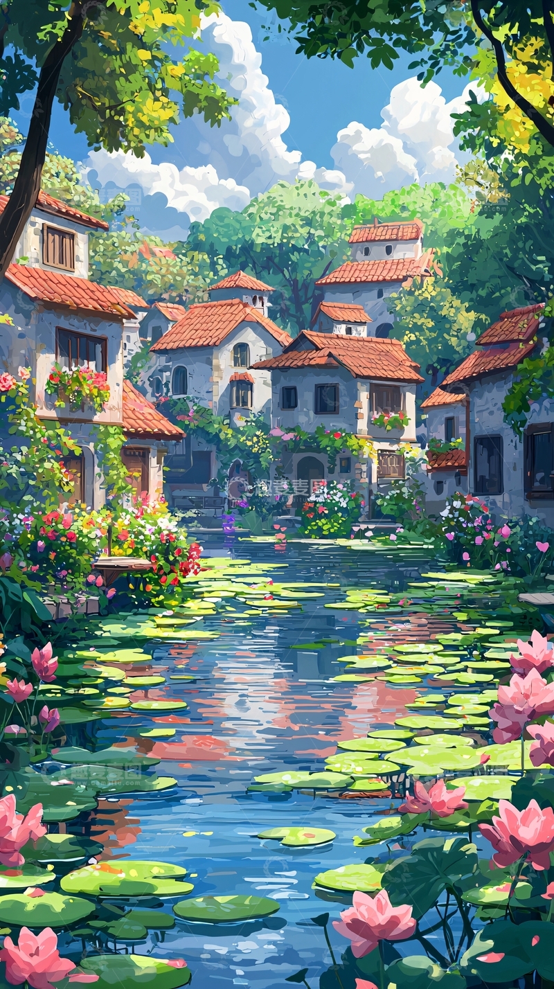 高清大图下载【趣麦麦图】田园风光水彩画