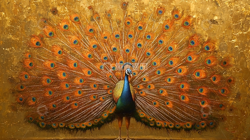 高清大图下载【趣麦麦图】金色孔雀开屏