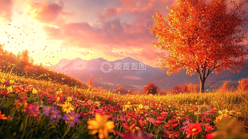 高清大图下载【趣麦麦图】秋日暖阳下的花田