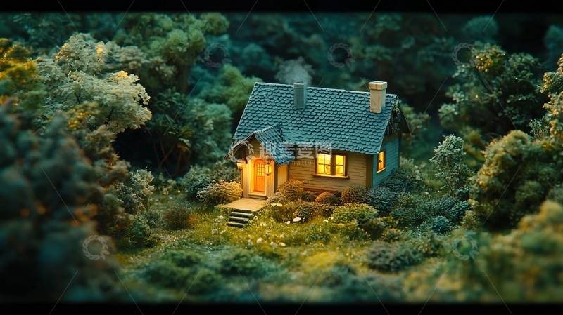 高清大图下载【趣麦麦图】森林小屋夜景