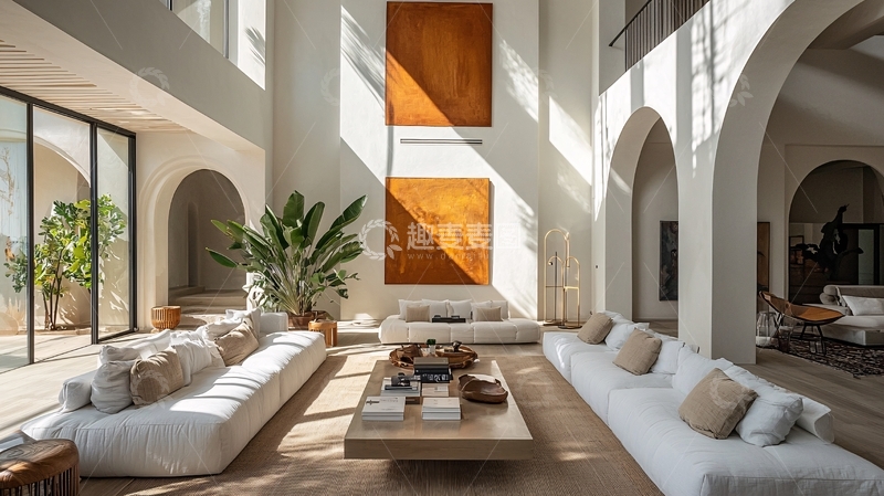 高清大图下载【趣麦麦图】极简风白色客厅阳光洒满