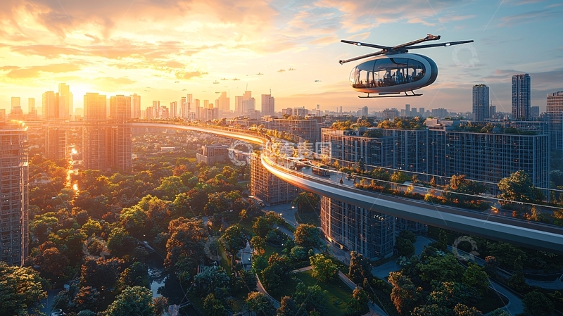 高清大图下载【趣麦麦图】未来城市空中交通