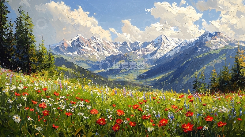 高清大图下载【趣麦麦图】阳光明媚的山谷野花