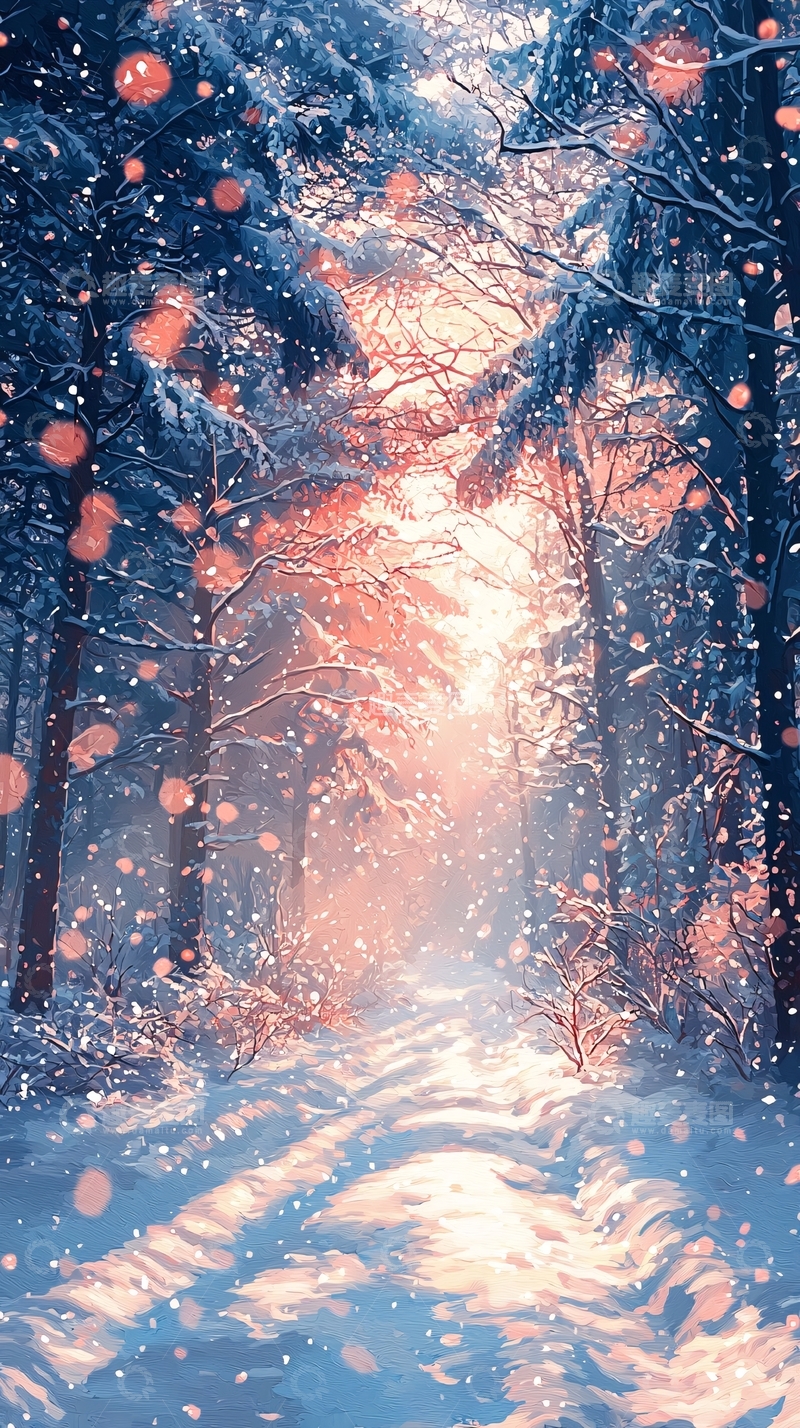 高清大图下载【趣麦麦图】雪中森林小路