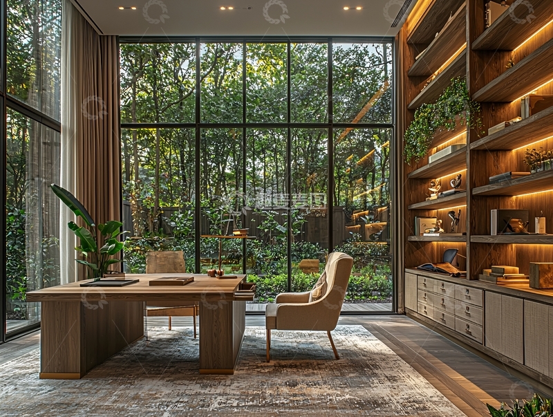 高清大图下载【趣麦麦图】落地窗书房