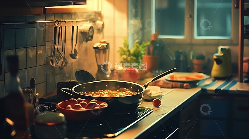 高清大图下载【趣麦麦图】温馨的厨房烹饪场景