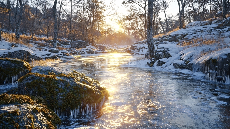 高清大图下载【趣麦麦图】冬日河流冰雪美景
