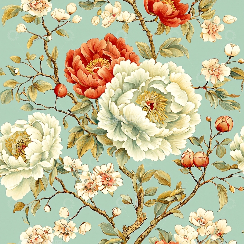 高清大图下载【趣麦麦图】繁花盛开的复古壁纸图案