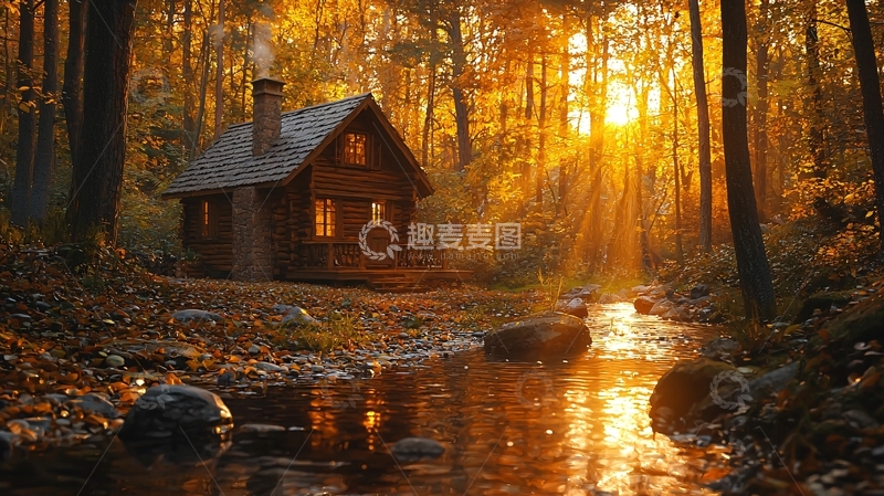 高清大图下载【趣麦麦图】秋日森林小屋