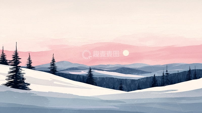 高清大图下载【趣麦麦图】粉色雪山日落