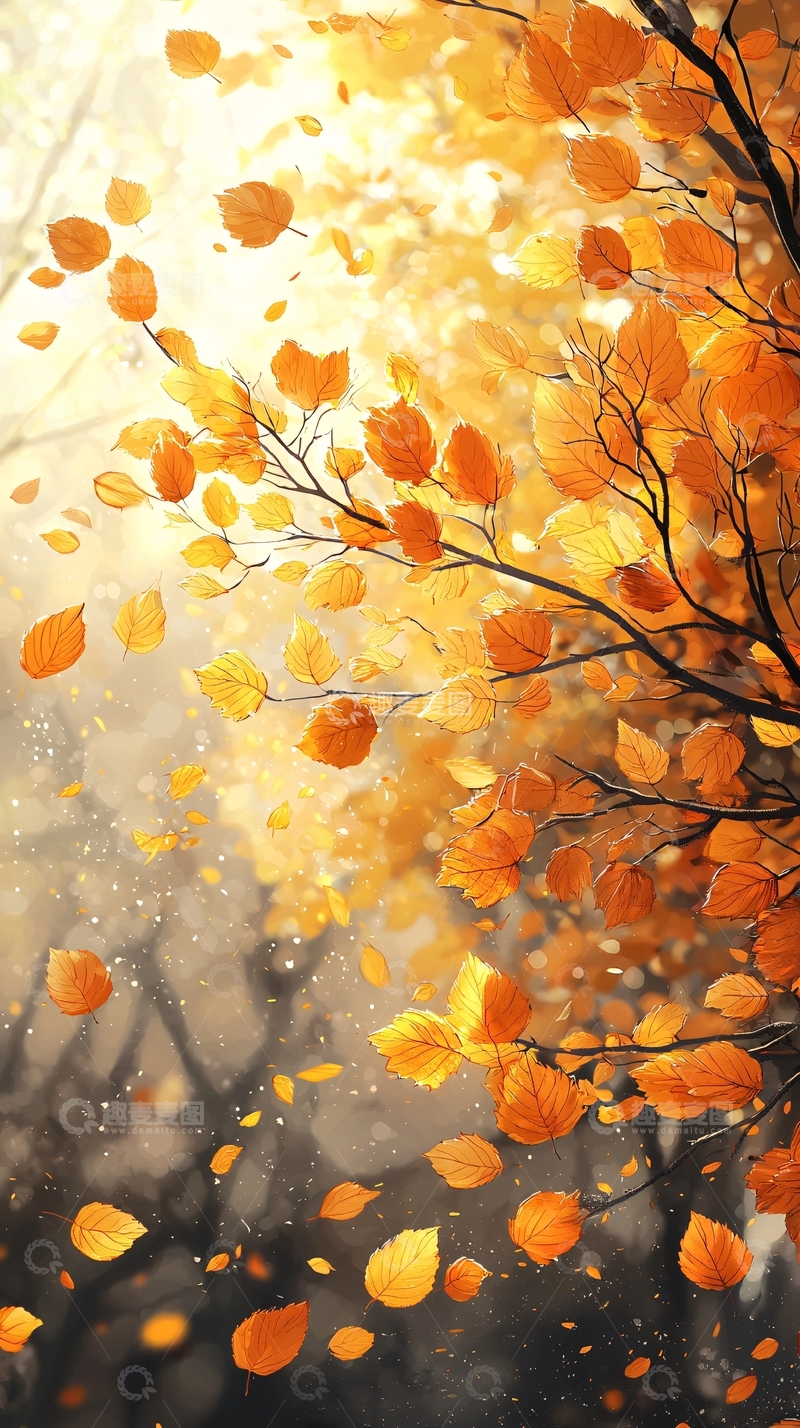 高清大图下载【趣麦麦图】秋日落叶唯美意境图