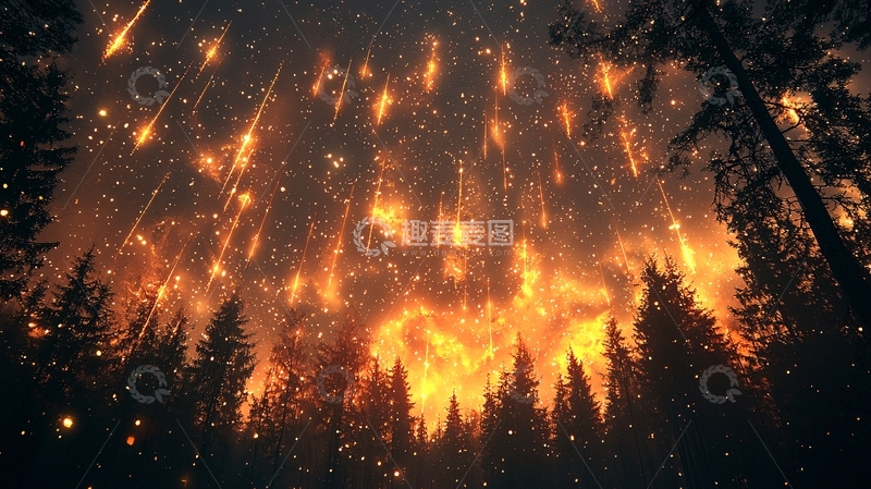 高清大图下载【趣麦麦图】火流星雨森林大火