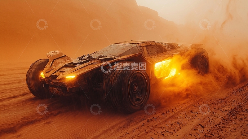 高清大图下载【趣麦麦图】沙漠中飞驰的未来概念跑车