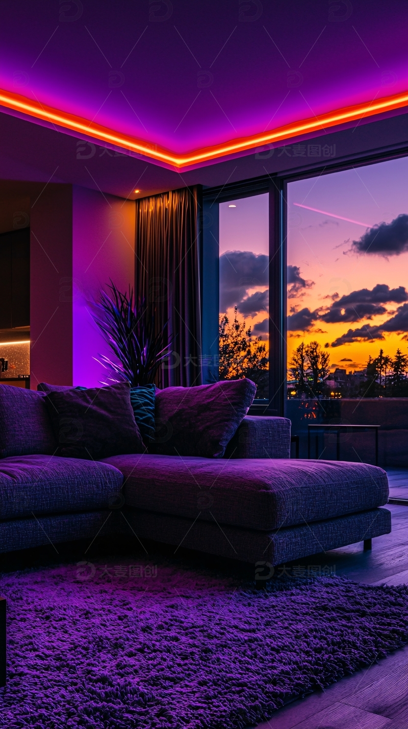 紫色调客厅