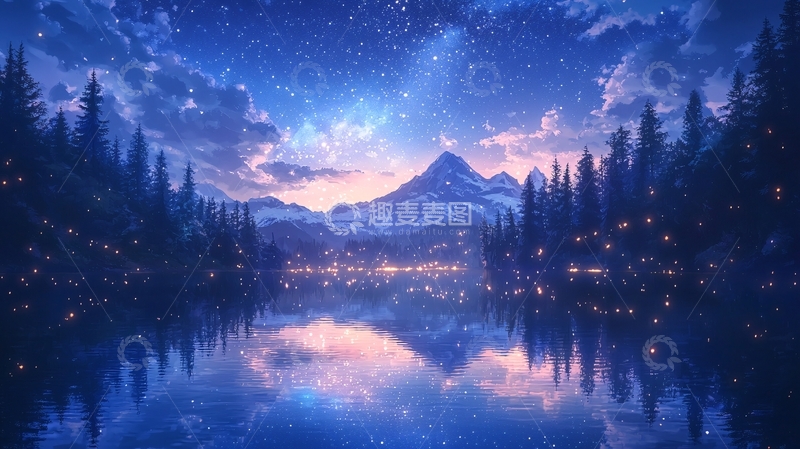 高清大图下载【趣麦麦图】星空下的宁静湖泊