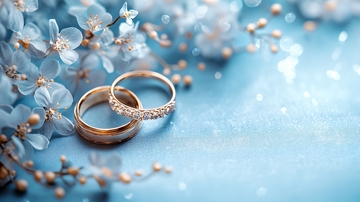蓝花背景下的结婚戒指