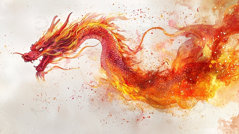 水墨风格双头火龙