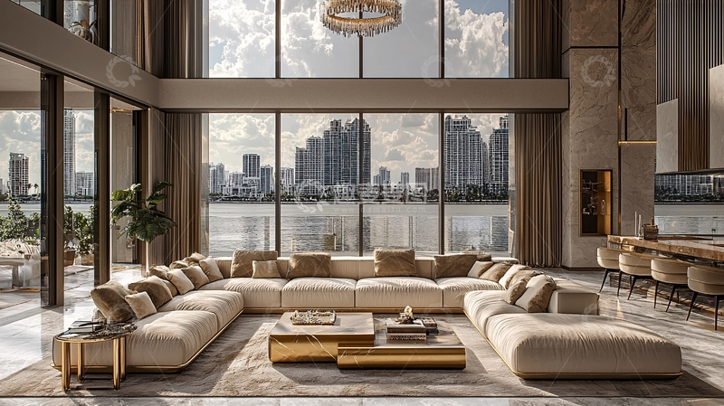 高清大图下载【趣麦麦图】现代轻奢别墅客厅