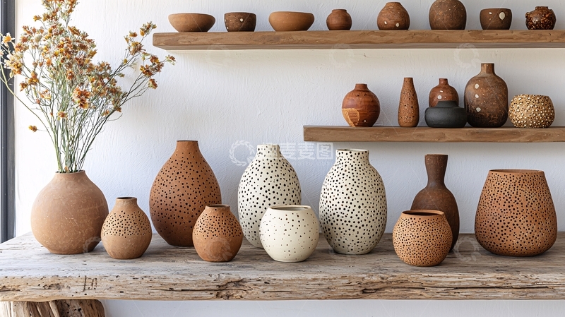高清大图下载【趣麦麦图】原木色系陶艺花器