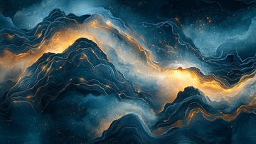 蓝色金色山脉抽象画