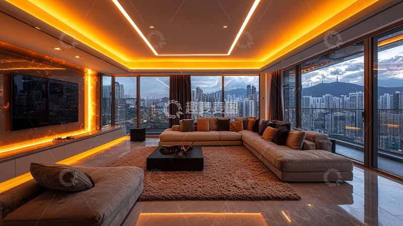 高清大图下载【趣麦麦图】高端住宅客厅夜景