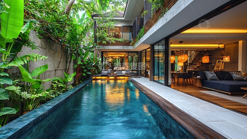 高清大图下载【趣麦麦图】现代庭院泳池别墅