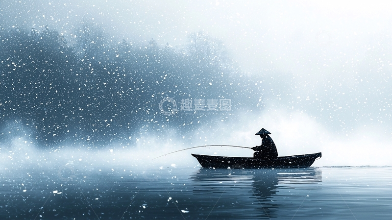 高清大图下载【趣麦麦图】雪中独钓