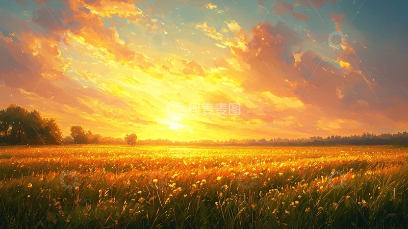 高清大图下载【趣麦麦图】日落麦田风景