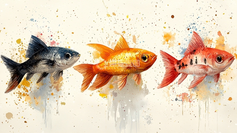 高清大图下载【趣麦麦图】水彩金鱼