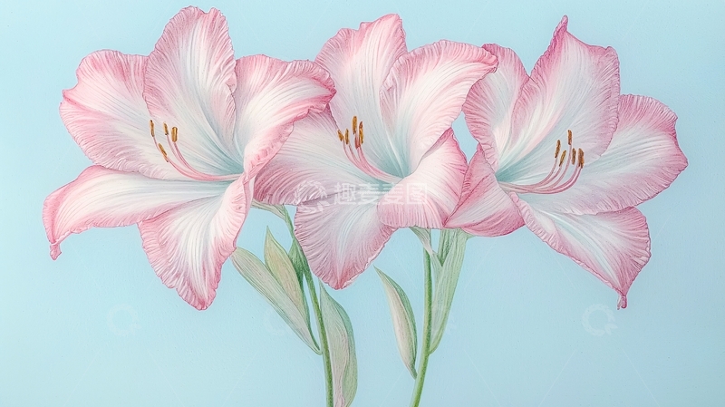 高清大图下载【趣麦麦图】粉白花朵素描